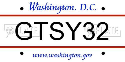 GTSY32 District Of Columbia License Plate