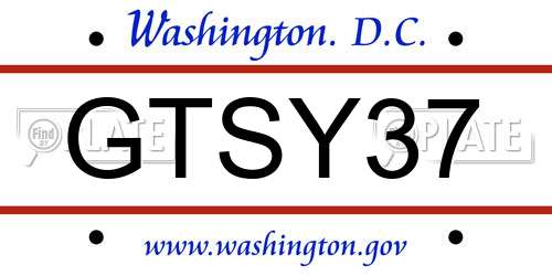 GTSY37 District Of Columbia License Plate