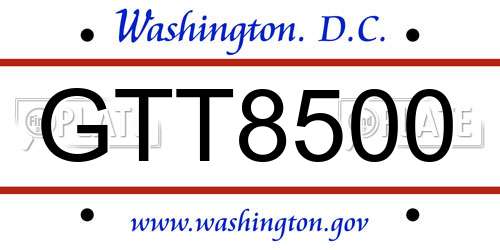 GTT8500 District Of Columbia License Plate