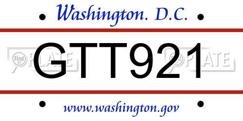 GTT921 District Of Columbia License Plate