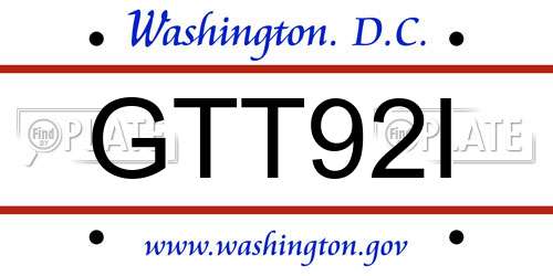 GTT92I District Of Columbia License Plate