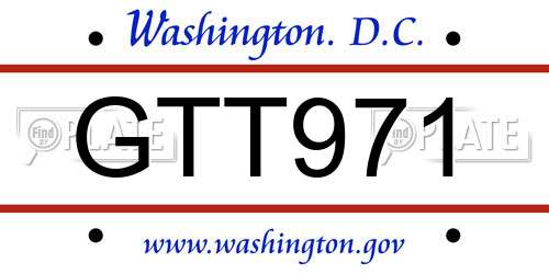GTT971 District Of Columbia License Plate