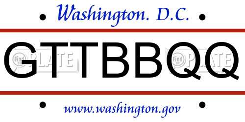 GTTBBQQ District Of Columbia License Plate