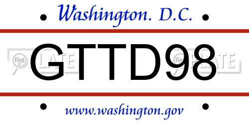GTTD98 District Of Columbia License Plate