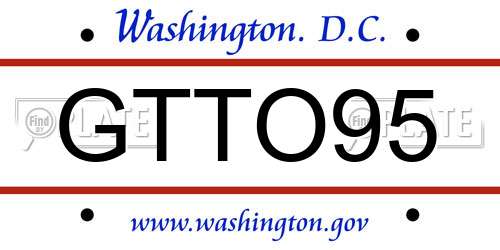GTTO95 District Of Columbia License Plate