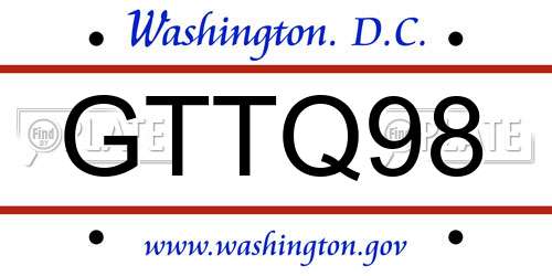 GTTQ98 District Of Columbia License Plate