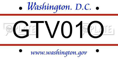 GTV01O District Of Columbia License Plate