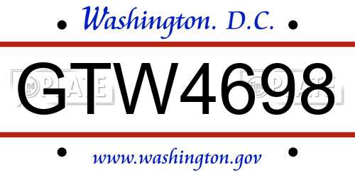 GTW4698 District Of Columbia License Plate