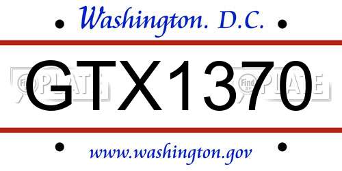 GTX1370 District Of Columbia License Plate