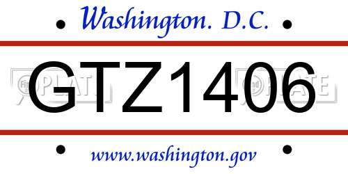 GTZ1406 District Of Columbia License Plate