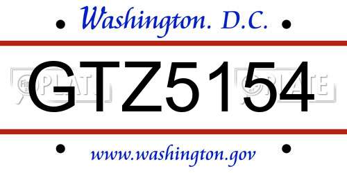 GTZ5154 District Of Columbia License Plate