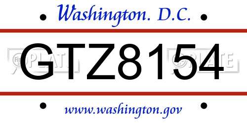 GTZ8154 District Of Columbia License Plate