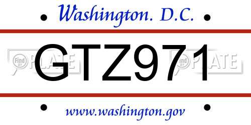 GTZ971 District Of Columbia License Plate