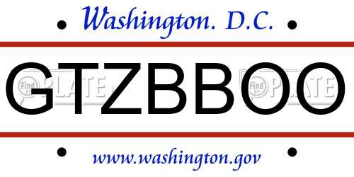 GTZBBOO District Of Columbia License Plate
