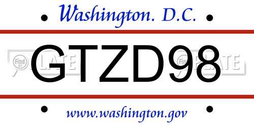 GTZD98 District Of Columbia License Plate