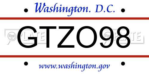 GTZO98 District Of Columbia License Plate