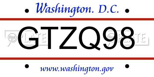 GTZQ98 District Of Columbia License Plate