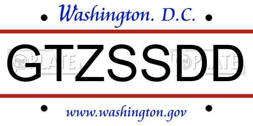 GTZSSDD District Of Columbia License Plate