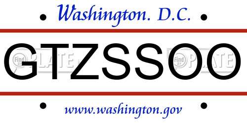 GTZSSOO District Of Columbia License Plate