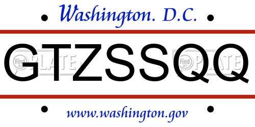 GTZSSQQ District Of Columbia License Plate
