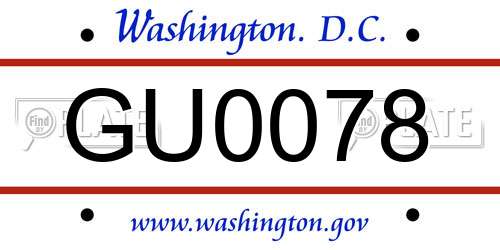 GU0078 District Of Columbia License Plate