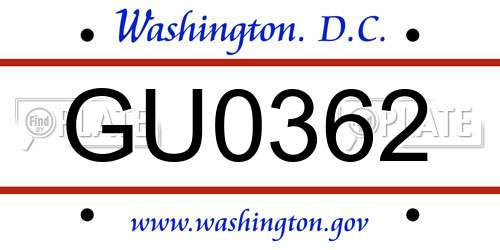 GU0362 District Of Columbia License Plate