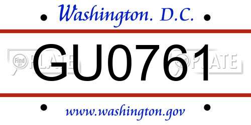 GU0761 District Of Columbia License Plate