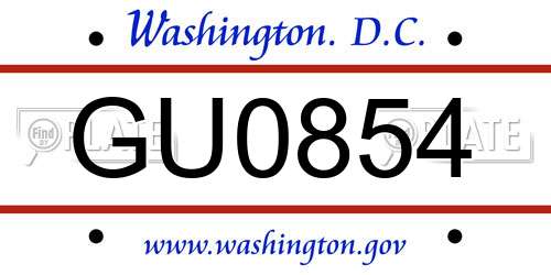 GU0854 District Of Columbia License Plate