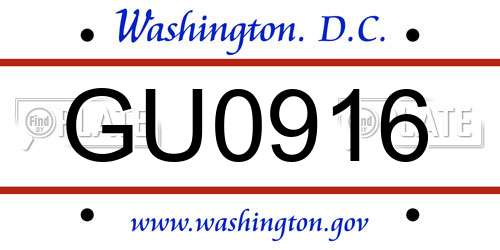 GU0916 District Of Columbia License Plate
