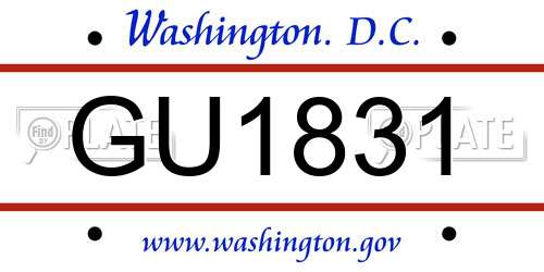 GU1831 District Of Columbia License Plate