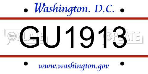 GU1913 District Of Columbia License Plate