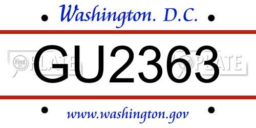 GU2363 District Of Columbia License Plate