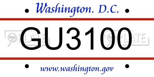 GU3100 District Of Columbia License Plate