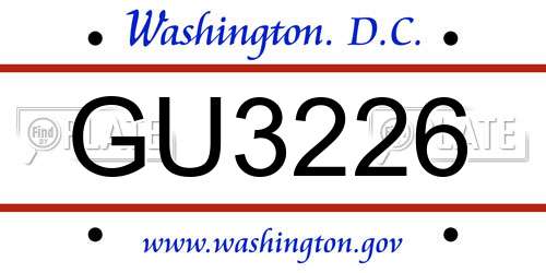 GU3226 District Of Columbia License Plate