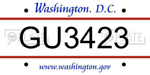 GU3423 District Of Columbia License Plate