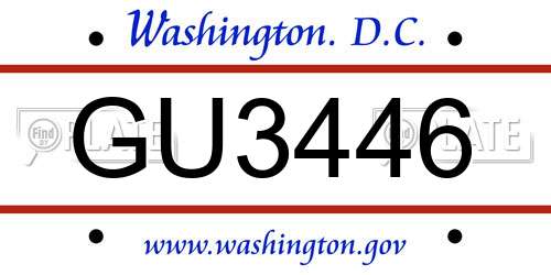 GU3446 District Of Columbia License Plate