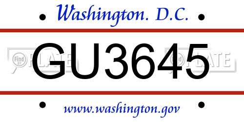 GU3645 District Of Columbia License Plate