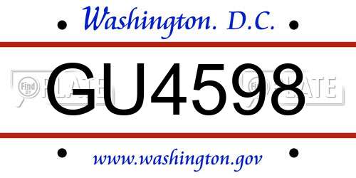 GU4598 District Of Columbia License Plate
