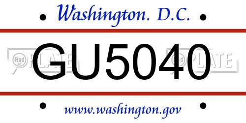 GU5040 District Of Columbia License Plate