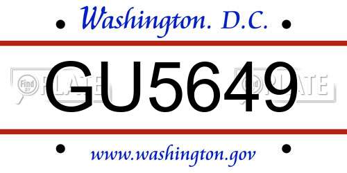 GU5649 District Of Columbia License Plate