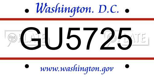 GU5725 District Of Columbia License Plate