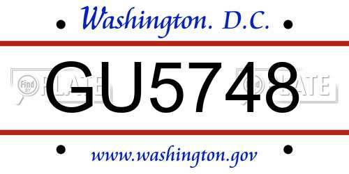 GU5748 District Of Columbia License Plate