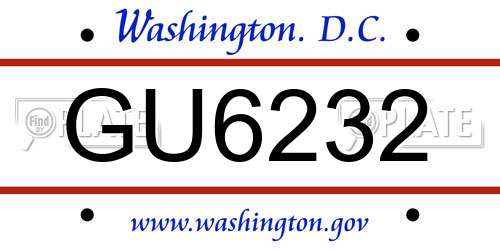 GU6232 District Of Columbia License Plate