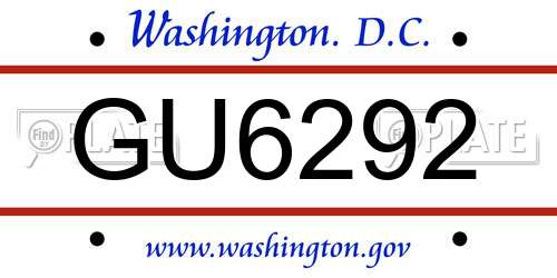 GU6292 District Of Columbia License Plate