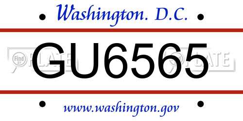 GU6565 District Of Columbia License Plate