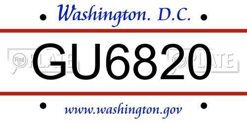 GU6820 District Of Columbia License Plate