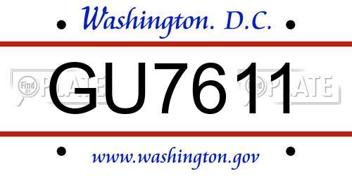 GU7611 District Of Columbia License Plate