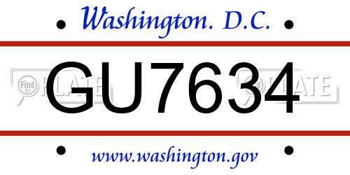 GU7634 District Of Columbia License Plate