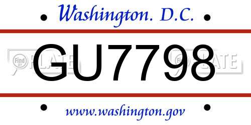 GU7798 District Of Columbia License Plate