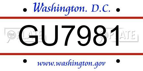 GU7981 District Of Columbia License Plate